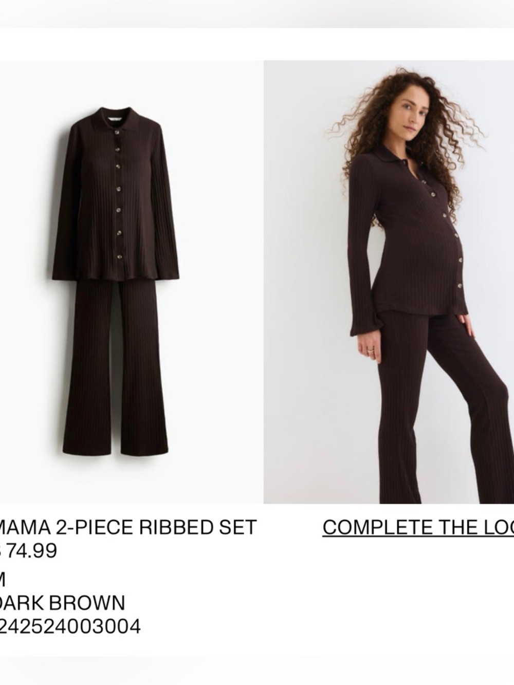 Maternity 2-Piece Ribbed Set - Dark Brown